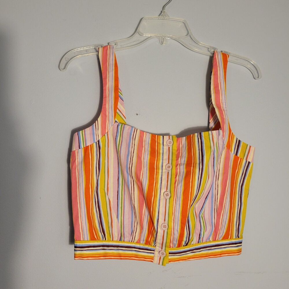 Aqua Multicolor Vertical Striped Button Crop Top Tank Pink/Purple/Orange Size M